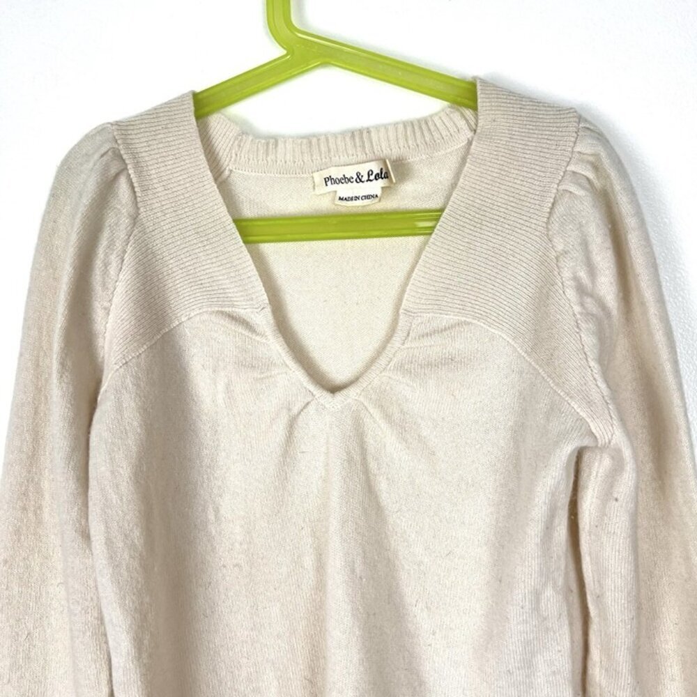 Phoebe & Lola Ivory Cashmere Sweater‎ Sz XS V Neck Y2K Coquette Preppy Capsule - Picture 4 of 8